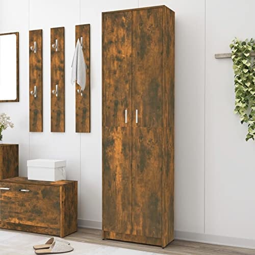 Somanki Garderobenschrank, Kleiderschrank, Schrank Schlafzimmer, Schlafzimmerschrank, Mehrzweckschrank, Kellerschrank, Dachschräge Schrank, Räuchereiche 55x25x189 cm Holzwerkstoff