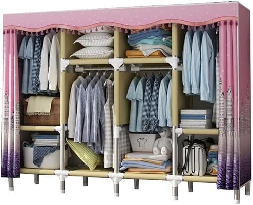 ZHENCHAO Armoire en Tissu avec Rideau de Porte et cloison, Portant à vêtements Multifonctionnel avec Plusieurs Plates-Formes, Grande Armoire pour Chambre, Bureau et Salon 208 * 45 * 170CM