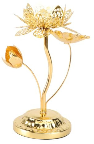 Ciieeo Hoher Lotuslampenhalter Tibetischer Kerzenhalter Teelichthalter Lotus Spitzkerzenhalter Kegelkerzenhalter Laterne Kerzenhalter Laternendekor Diwali Ghee Lampenfassung Golden