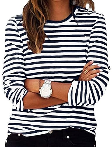 Shopping Online Women's Striped Tops UK Casual Long Sleeve Crewneck Loose Fit Shirts 2025 Spring Fashion Lightweight Blouse Dressy Comfy Going Out Tshirts Ladies Elegant Work Office Tee
