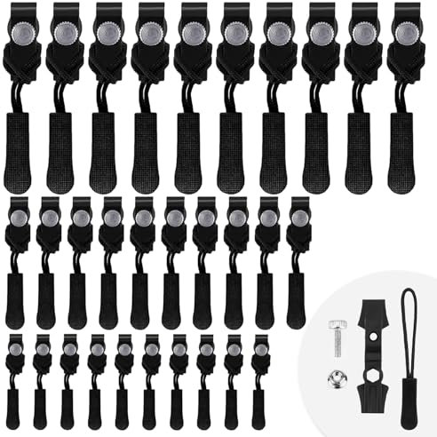 LXBCTOP Reißverschluss Reparatur Set, 30 Stück Universal Reißverschluss Zipper, 3 Größen Ersatz Zipper für Reißverschlüsse, Reissverschluss Zipper Fix für Jacke Rucksack Gepäck Schlafsack(Schwarz)
