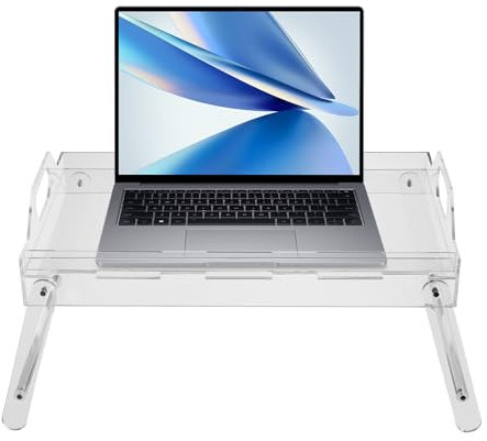 Bed Tray Table with Folding Legs,Acrylic Breakfast Food Tray with Media Slot, Foldable Bed Tray for Eating Laptop Desk Snack TV Tray Kitchen Serving Tray
