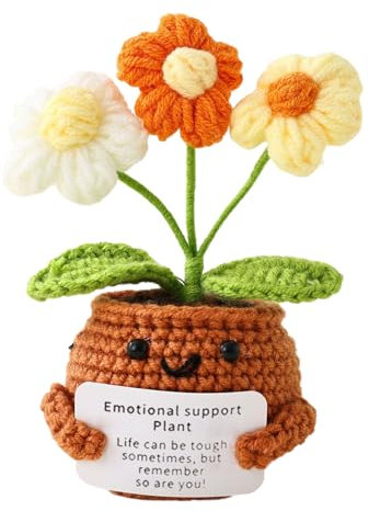 Positive Flower Pot, Positive Crochet Doll, Emotional Support Crochet Plant Doll, Positive Flower Crochet, Handmade Emotional Support Knitted Toy With Encourage Card, Funny Positive Puff Flower
