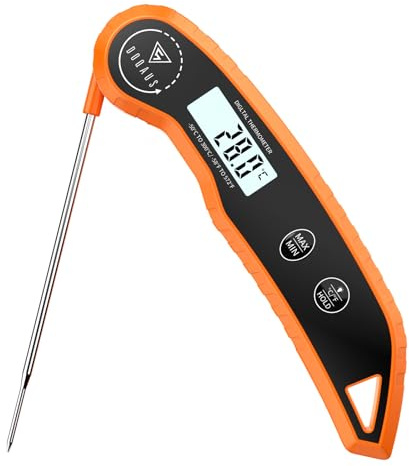 DOQAUS Meat Thermometers, 3S Instant Read Food Thermometer | Food Probe with ±0.5℃ Precision, Backlight, Auto On/Of, FoldbleTemperature Probe for Cooking, Baking, BBQ, Water, Orange