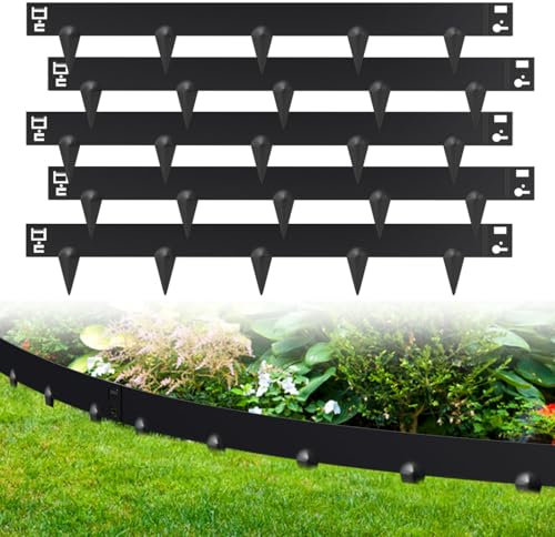 Ansobea Rasenkante Metall,beeteinfassung Metall,Mit Dornen für einfache Bodeninstallation 100x18cm Beeteinfassung Mähkante Palisade Gartenbeet, Schwarz (Länge 10m - Höhe 18cm)
