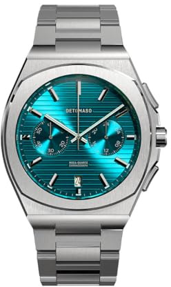DeTomaso Herrenuhr Voltre Chronograph in Petrol - Armbanduhr an silbernem Edelstahl-Armband - aus 316L Chirurgenstahl mit einem Quarzuhrwerk & saphirgehärtetem Mineralglas – 42 mm