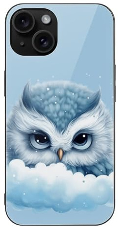 CRIVOTA Hülle Für iPhone 15 - Ganz Neues Eule-Design, Glas-Rückseite + TPU, Perfekte Passform, Nach Militärstandard Getestet, Extrem Schlank, Handyhüllen Für Männer Frauen