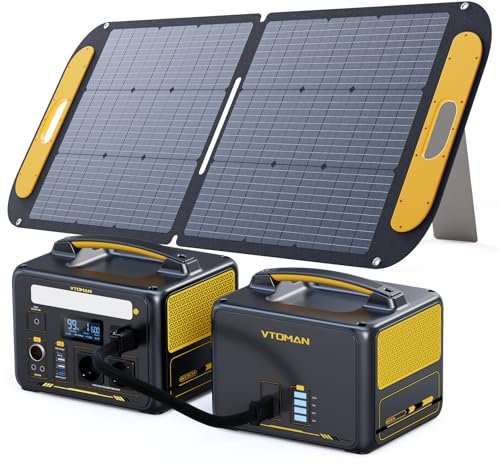 VTOMAN 939Wh Station électrique Portable avec Batterie Supplémentaire & 110W Panneau Solaire - Jusqu'à 1200W Générateur d'énergie Solaire pour Maison, Jardin, Camping, Voyage, Urgences