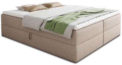 Sofnet Boxspringbett Base mit 2 Bettkästen - Doppelbett mit Bonell-Matratze und Topper, Polsterbett, Freistehendes Bett, Bettgestell, Schlafzimmer (Beige (Inari 22), 160 x 200 cm)