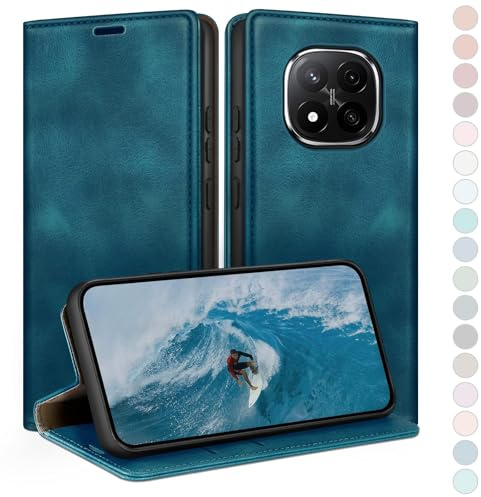 HUOUH für Xiaomi Redmi Note 14 Pro 5G Hülle mit RFID Schutzhülle aus Lederhülle Handyhülle,Kartenfach Leder ständer Handy hülle,360 Grad Schutz Cover für Note 14 Pro Klapphülle Wallet Case Türkis