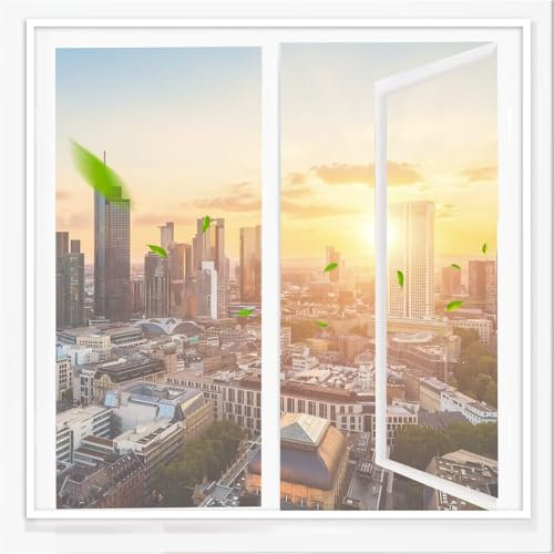 Fliegengitter-Fenster Rahmen Falttür 100x200cm Weiß Selbstklebendes Fliegengitter für Fenster mit Starkem Klettband