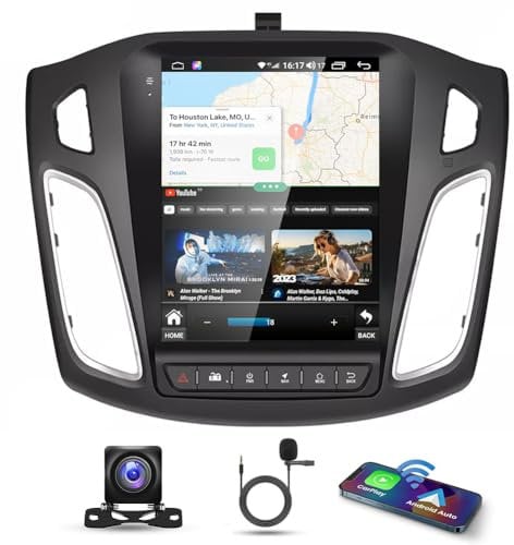 9.7 4G+64G Car Stereo for Ford Focus 2012-2018 Android 13 IPS Touch Screen 2 Din Car Radio Receiver w/Wireless Carplay Android Auto GPS Navigation Bluetooth Wifi FM AM BT SWC Backup Camera Mic