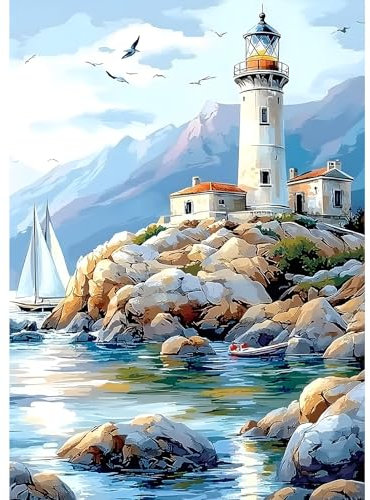 MXJSUA Velero Faro Diamond Painting, Pintura Diamante Kit Manualidades Adultos, Diamond Painting Adultos Dibujos con Diamantes para la Decoración de la Pared del Hogar 30x40 cm