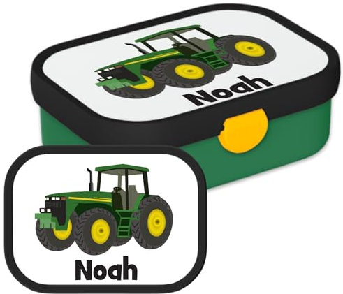 Mepal Personalisierte Brotdose mit Namen - Bento Lunchbox für Kinder - Traktor - Geeignet für bis zu 4 Butterbrote - BPA-frei & Spülmaschinenfest - 750 ml - Traktor Cartoon