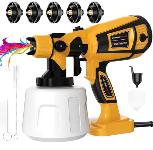 TOPALL Pistolet a Peinture Electrique,Pulvérisateurs de Peinture,850W 32000PRM 1400ML HVLP Pistolet Peindre avec 5 Buses et 3 Motifs pour Abri de Jardin, Meubles,Murs, Clôtures