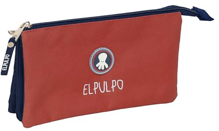 safta EL PULPO Federmäppchen für Kinder, ideal für Kinder im Schulalter, bequem und vielseitig, Qualität und Widerstandsfähigkeit, 22 x 3 x 12 cm, Kesselrot/Marineblau, M, Casual