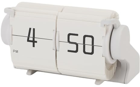 GOWENIC Automatische Flip -Kalender -Uhr, Retro Mechanischer Digitaler Wecker, Großer Zahlendisplay, 12 Stunden Format, für Wohnzimmerstudienraum Office, 120 Tage Lang Standby (White)