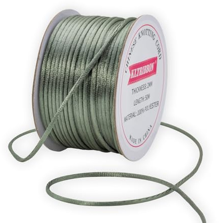 KLTRIBBON 2mm Satin Rattail Cord Metal Grey for Jewelry Making Bracelet Necklaces Beading Thread Macrame Kumihimo Chinese Knot Craft 50 Meters