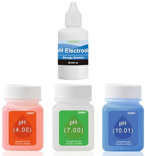 Tyafzzn PH Kalibrierlösung Set (4.00, 7.00 und 10.01) mit KCL Pufferlösung, 3 Flaschen 50 ml PH Kalibrierung Spufferlösung und 1 Flasche 50 ml KCL PH Sondenlösung für PH Messgerät