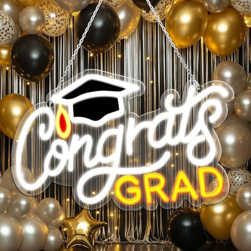 Congrats Grad Mortarboard Neon Sign 14.5x8.6in LED Graduation Party Light