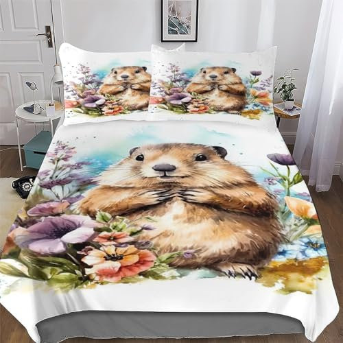 LLXXHH Beaver Duvet Cover Set Quilt Covers With Pillowcases Soft Bedding Sets 2PCs Set, for Kids Adult Bed Linen Comforter Cover Single(135x200cm)