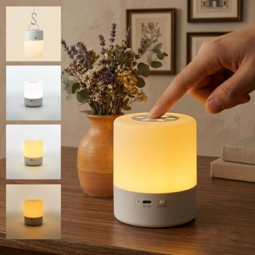 QUIGO Rechargeable Night Light Kids Bedroom Touch Bedside Lamps Touch LED Table Lamp, Portable Camping Dimmable Warm White Desk Nursery Office