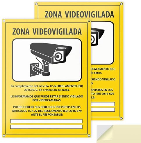 Carteles Cámara de Vigilancia PACK 2 - Zona Videovigilada Homologados RGPD - Aluminio 20x15 cm - Placas Seguridad Interior Exterior Resistentes