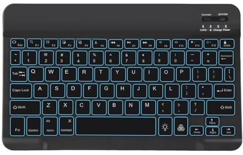 kcrnw Bluetooth Keyboard Ultra-Slim Quiet Rechargeable Wireless Keyboard 7-Color Backlit UK Layout Portable for Travel Compatible with iPad Tablets Other iOS Android Windows Devices Black