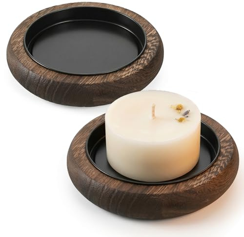 2 Stück Kerzenhalter Stumpenkerzen Holz Kerzenständer Rund Kerzenuntersetzer Tablett, Wood Candle Holder Kerzenteller für Kerzen mit einem Durchmesser von maximal 8 cm