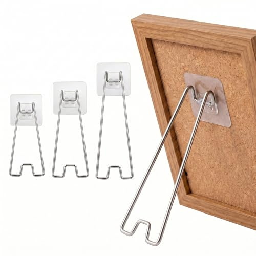 Werownsgso 6 Stück Bilderrahmen Halterung mit Selbstklebend Fotohalterung aus Edelstahl Tabletop Fotorahmen Display Metall Fotorahmen Haltergeeignet 3 Größen: 16 cm/21 cm/26 cm