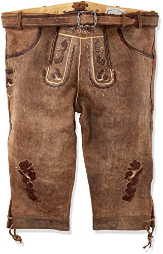 Edelnice Trachtenmode Bayerische Traditionelle Kniebund Lederhose Thomas mit passenden Trachtengürtel Gr. 44-68 (68)