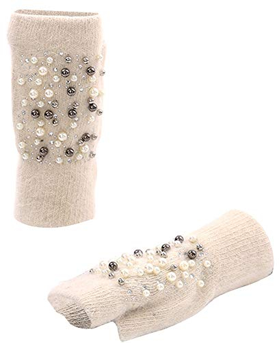 Amorar Frauen Winterhandschuhe Armstulpen Handstulpen Pulswärmer Strickhandschuhe Fingerlose Handschuhe halbe Fingerhandschuhe Fausthandschuhe mit Bohrer und Perle