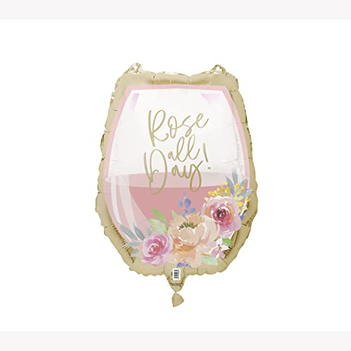 Unique 54987 Giant Foil Rosé All Day Wine Glass Shaped Balloon-43 cm-1 Count (Pack of 1), Multicolour