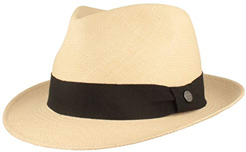 Breiter ORIGINAL Panama-Hut | Stroh-Hut | Sommer-Hut aus Ecuador – Schmaler Trilby - Handgeflochten, UV-Schutz, Bruchschutz - Natur (sz BD), M