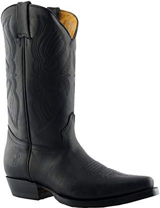 Grinders Louisiana Stivali da Uomo di Pelle Nera con Tacco Cubano da Ballo Stile Cowboy 11