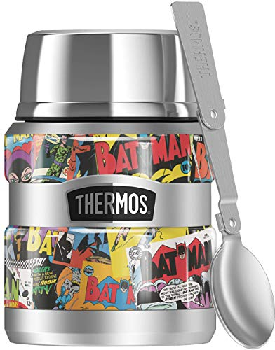 Batman BD Couvertures THERMOS Bocal en acier inoxydable avec cuillère pliante, isolation sous vide et double paroi 16oz