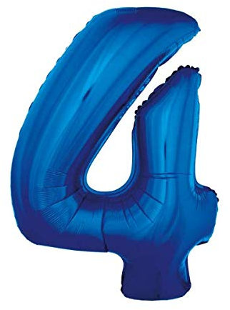 GoDan Luftballon Zahlen 4 Blau, in XXL-Größe - 92 cm, Folienballon mit einem selbstschließenden Ventil, Zimmer- und Raumdekoration beim Geburtstag, Jubiläum, Jahrestag, Hochzeitstag oder Firmenevent