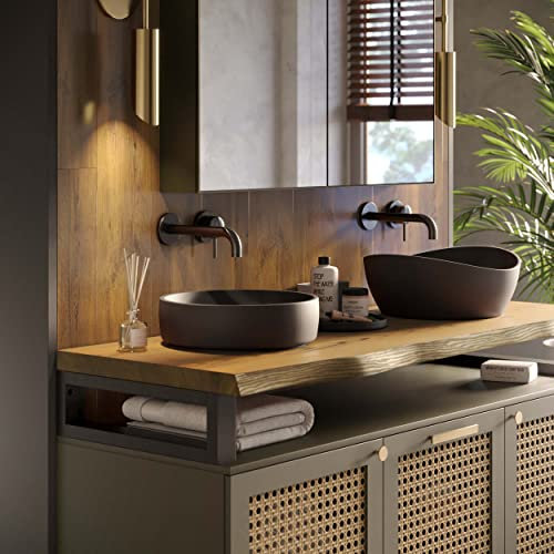 LAMO Manufaktur Waschtischplatte, Holzplatte Waschtisch Baumkante, 60x55 cm (AxB), Rustikal, ohne Montageset, LWP-01-A-003-DE