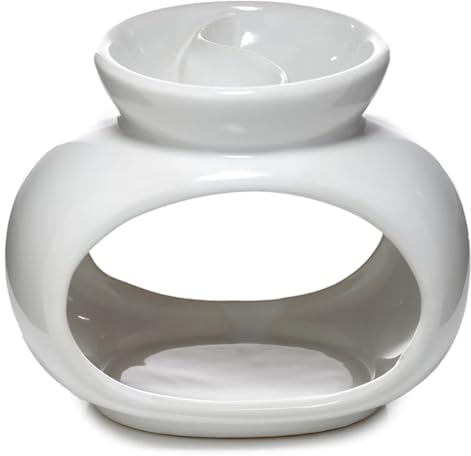 Brucia Essenza per Cera Profumata in Ceramica Ovale - Piattino Doppio - Bianco