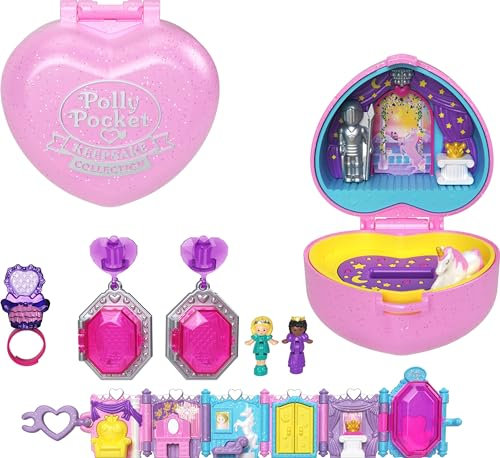 Polly Pocket Keepsake Collection Royal Ball Schmuck-Set, Einhorn-Schloss, 2 Puppen, Ring- und Ringbox, Ohrringe, Armband, ab 4 Jahren