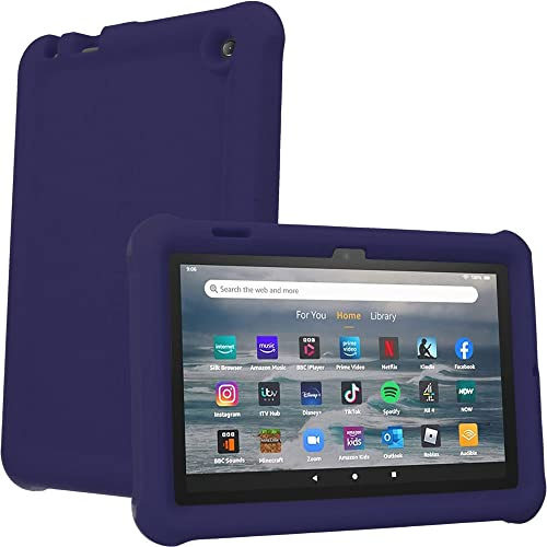 TECHGEAR Bumper Case fits All-New Amazon Fire 7 tablet (2022 Release / 12th Generation) Rugged Shockproof Soft Silicone Protective Easy Grip Anti-Slip Case + Screen Protector [Denim] - Kids Proof Case