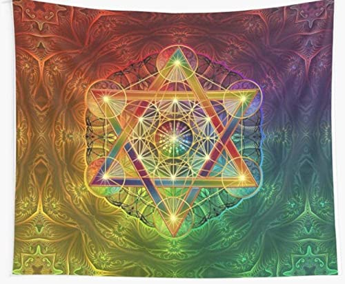 Kunstwerk Gemälde 150 x 150 cm er Wandteppich Metatrons Würfel mit Merkabah und Blume des Lebens Wandteppich Abdeckung Strandtuch Decke Picknick Yogamatte Dekoration
