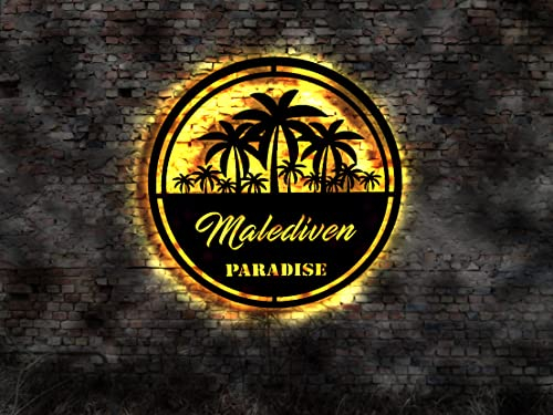 3D LED Deko Malediven Insel Island Reiseführer Wandtattoo Skyline Aufkleber Buch Tropic Island Silhouette Kühlschrankmagnet Paradis