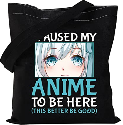 MYSOMY Anime Tote Bag I Paused My Anime to be Here Lustige Anime Geschenke Anime Liebhaber Geschenke Schultertasche Manga Lover Gifts, Mädchen schwarz, small