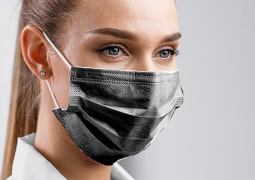 CarePrime Type IIR Medizinische Mundschutz | OP Mundschutz | 50 Stück | BFE > 98% | EN14683:2019 | CE Zertifiziert (Schwarz)