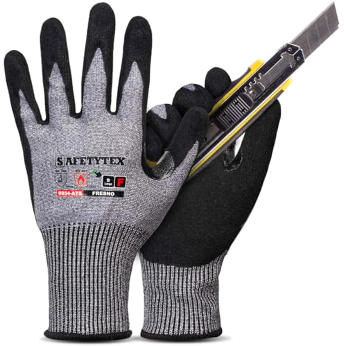 Safetytex Schnittschutzhandschuhe - Schnittfeste Handschuhe Level F - Maximale Sicherheit für Arbeiten mit scharfen Gegenständen - Touchscreen-fähig - Nitrilschaum (Gr.9, 1 Paar)