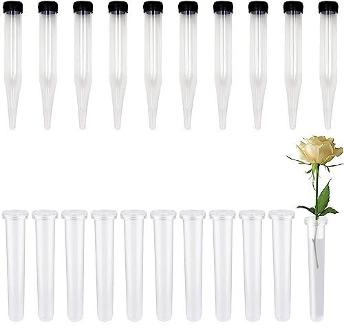 CTDMJ 20 Stück Blumen Wasserröhrchen Blumenröhrchen Kunststoff mit Silikonkappe Reagenzgläser für Blumen transparent, Wiederverwendbare für Blumenarrangements,Blumen Pflanzen,11x2.5 cm