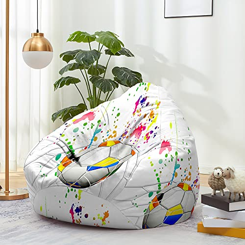 FANSU Sitzsack Waschbar 3D Fußball Sitzsack Ohne Füllung Sitzsäcke für Kinder Erwachsene Sitzsack Outdoor Indoor Stofftier Aufbewahrung mit Reißverschlus (100x120cm,Aquarell)