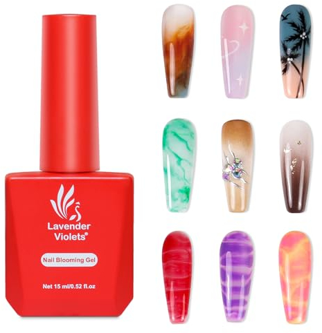 Lavender Violets Blooming Gel Nail Polish 15ml Clear Blossom UV Gel Polish for Spreading Effect Marble Natural Stone Watercolor Floral Print Soak off Nail Art Design Manicure Gift for Girls A106
