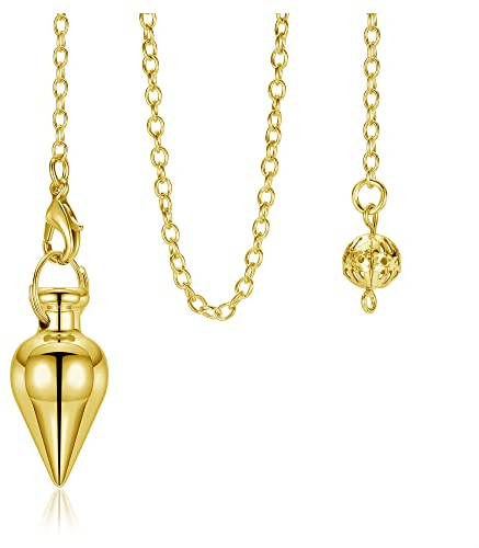 CrystalTears Pendel esoterik Tropfen Anhänger mit Kette Golden Pendulum aus Kupfer Spirituell Radiästhesie Wünschelrute für Divination Reiki Heilung Meditation